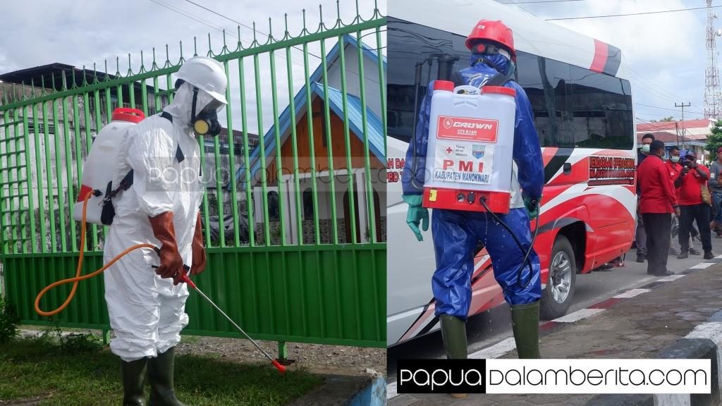 PDIP Papua Barat dan PMI Semprotkan Disinfektan, Bagi Masker dan Tandon Cuci Tangan