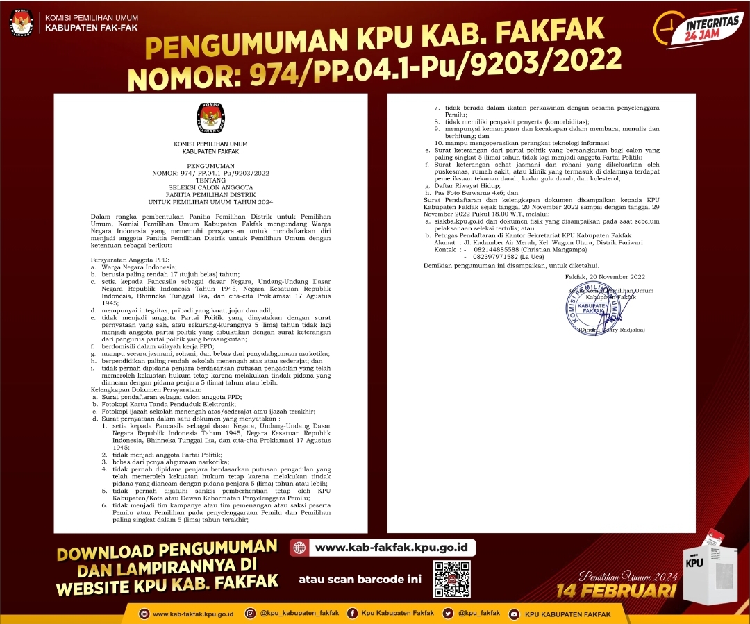 Pengumuman KPU Kabupaten Fakfak